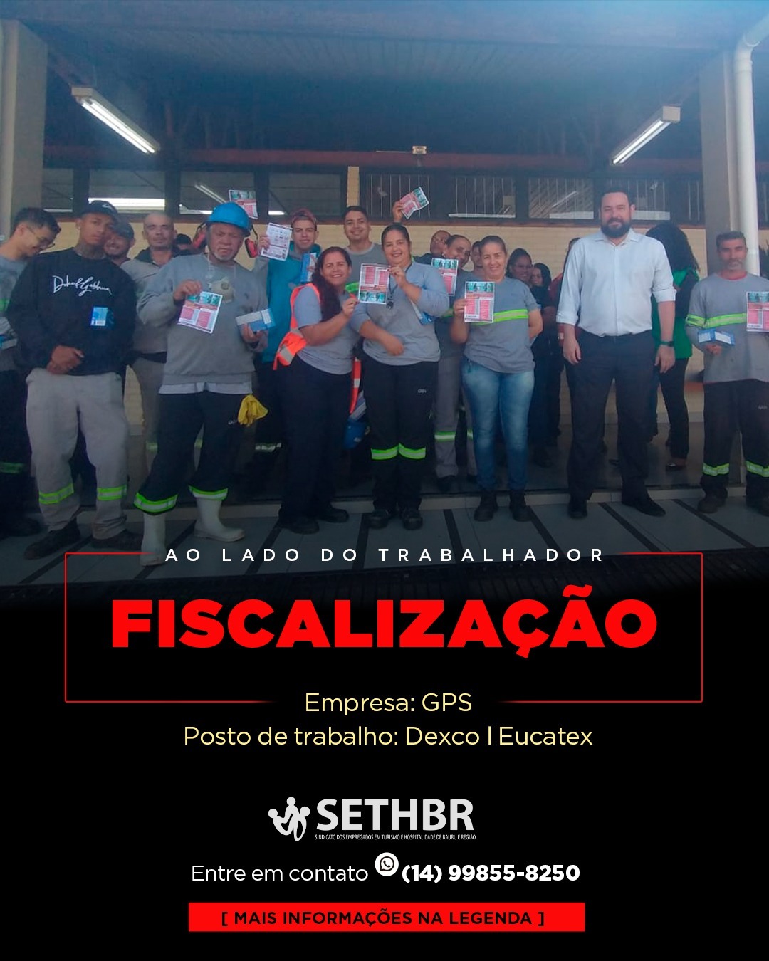 🔎 SETHBR ao lado do trabalhador!
Realizamos fiscalização no posto de trabalho da empresa GPS – Dexco | Eucatex, garantindo que os direitos dos trabalhadores sejam respeitados. 💪👷♂️👷♀️
✅ Nosso compromisso é com a valorização, dignidade e segurança de cada profissional.
📢 Se você tem dúvidas, denúncias ou precisa de apoio, entre em contato conosco!
Conte com a gente!
Sempre ao lado do trabalhador.
📞Fale com o Sethbr: (14) 3227-7431 ou 3227-7283
📲 Para saber mais sobre o nosso trabalho, acesse: www.sethbr.com.br
#sethbrbauru #sindicato #bauru #sethbr #aposentadoria #direitodotrabalhador #condomínios #edificio #baurucity