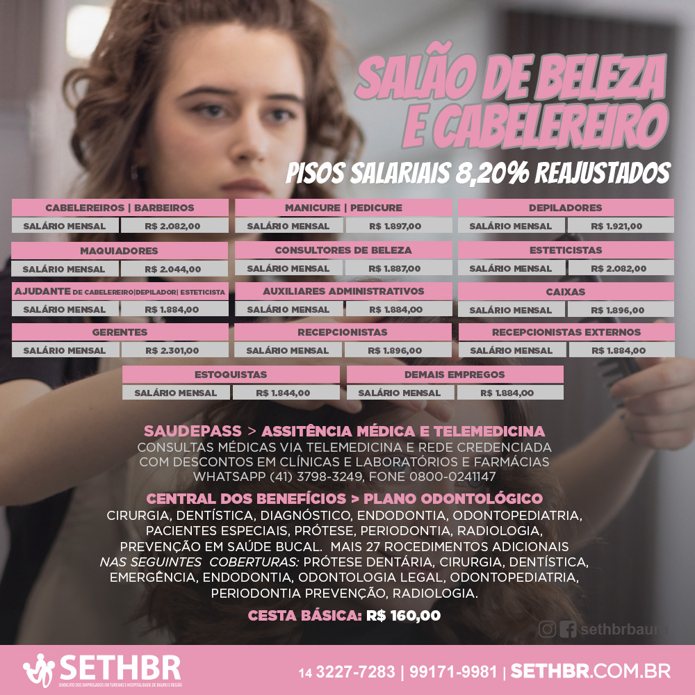 Novos pisos salariais reajustados para profissionais de salões de beleza e estética!
